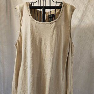Maggie Barns Women's Beige Linen Blend Cottage Cozy Blouse Size 3X